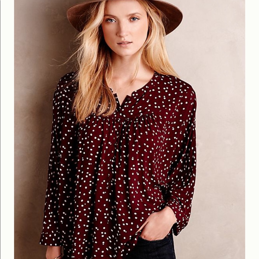 Anthro Maeve Linden Polka Dot Blouse